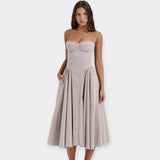 Retro Midi Šaty s Tenkými Ramínky