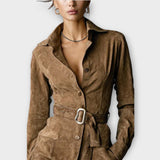 Vintage Suede Šaty s Páskem