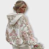 Luxusní růžová couture mikina s perlovými ozdobami