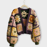 Boho háčkovaný květinový kardigan