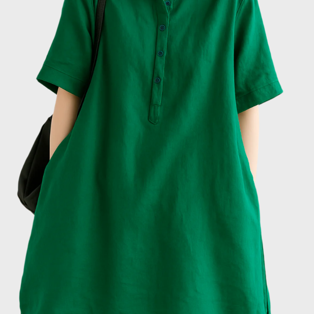 Uvolněné lněné šaty s košilovým střihem