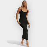 Midi šaty s odhaleným zády a stylem