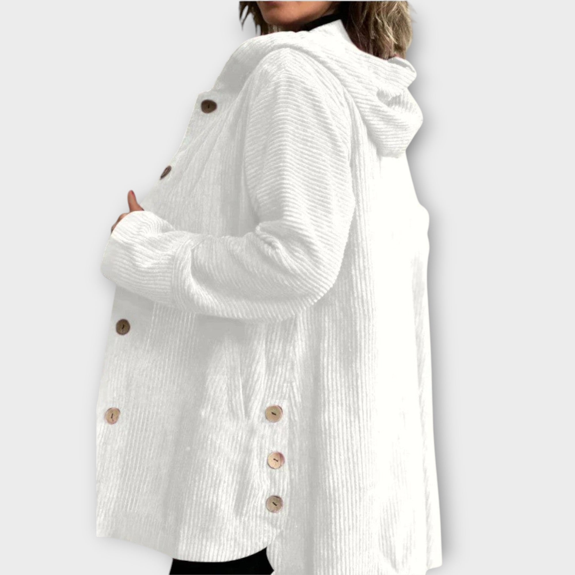 Sametová bunda s kapucí na knoflíky