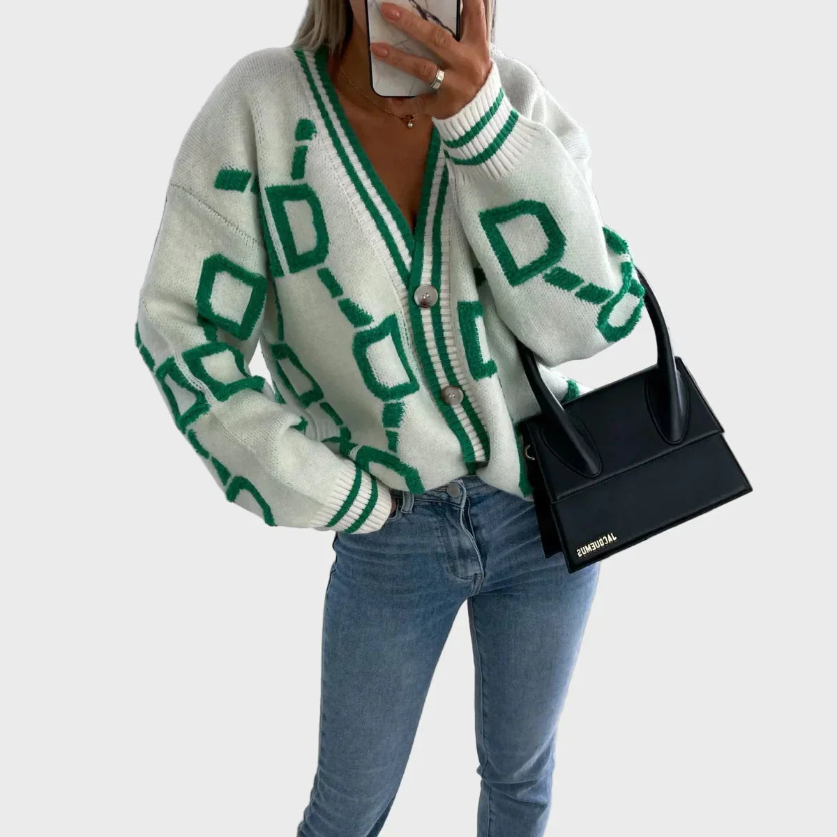 Moderní pletený vest s geometrickým vzorem