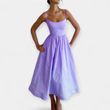 Midi šaty s kulatým výstřihem a ramínky