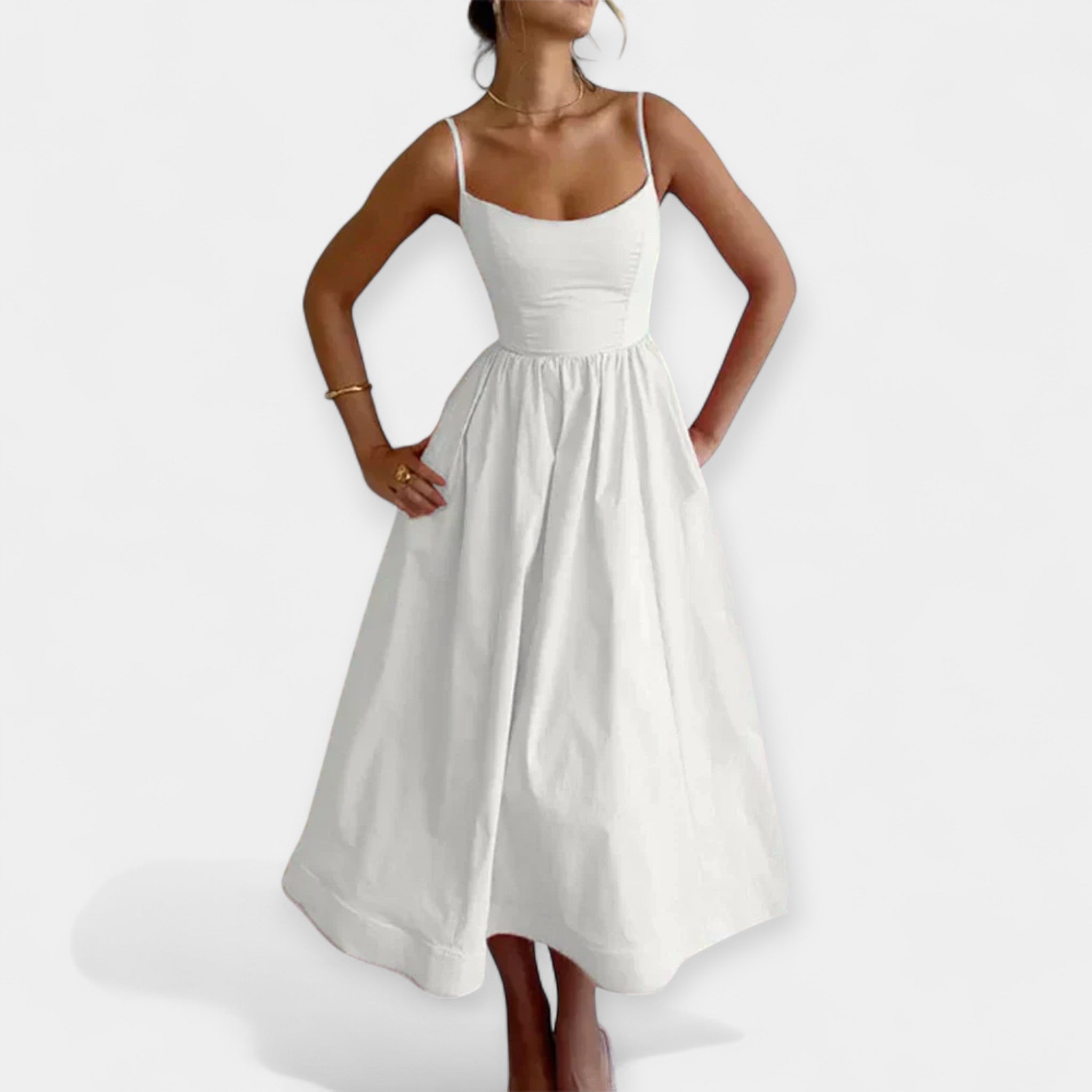 Midi šaty s kulatým výstřihem a ramínky