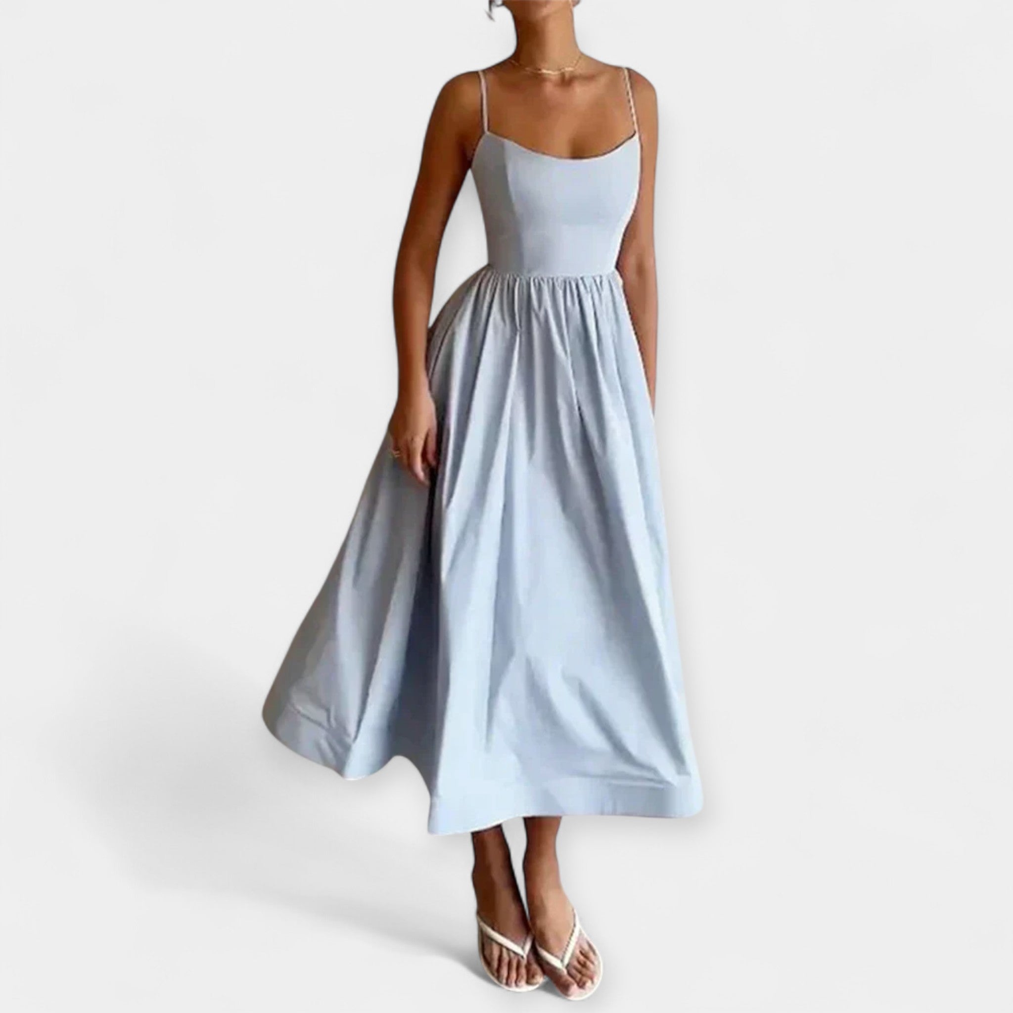 Midi šaty s kulatým výstřihem a ramínky