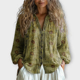 Uvolněná blůza s knoflíky vpředu a uměleckými detaily