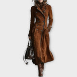 Vintage Suede Dvojřadový Dlouhý Kabát