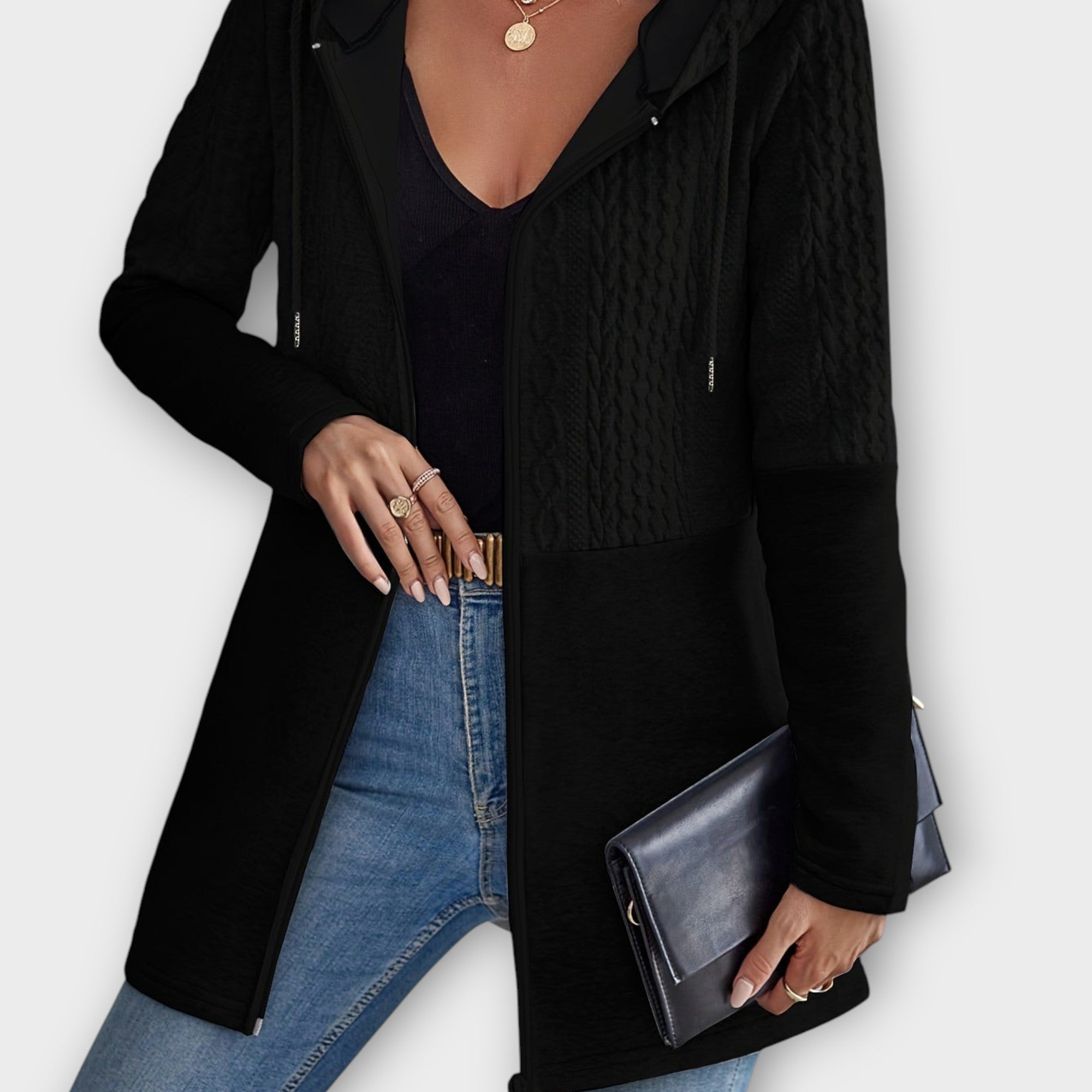 Texturovaný zip-up kardigan s kapucí