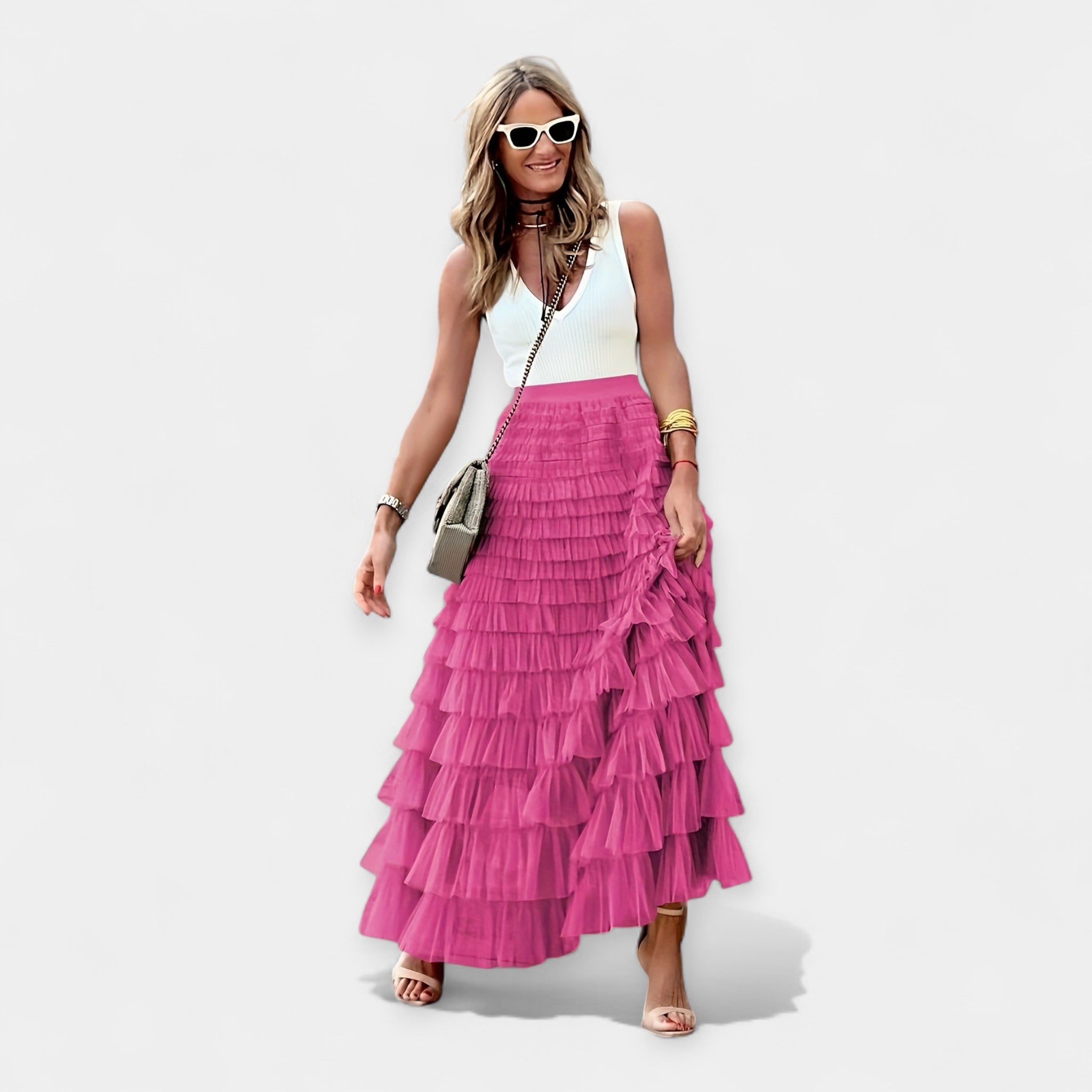 Boho sukně s mesh saténovým lemem