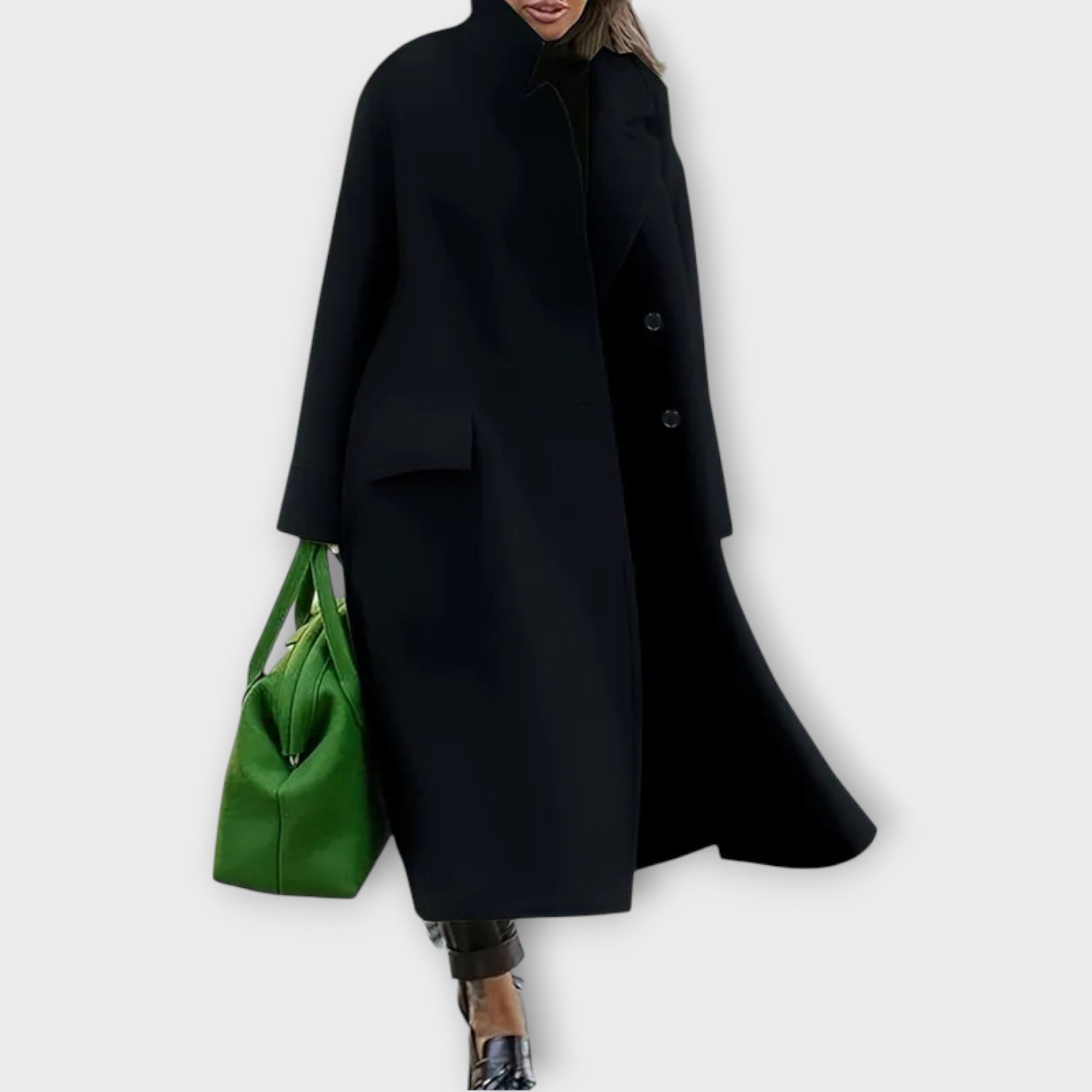 Dlouhý kabát s dvojitým zapínáním z vlněné směsi