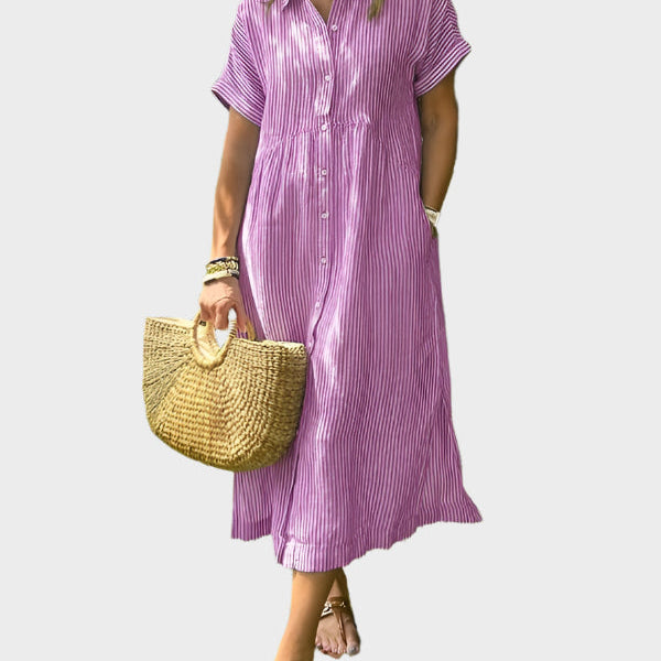 Pruhované košilové šaty s klopami, knoflíky a funkčními kapsami