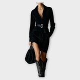 Vintage Suede Šaty s Páskem