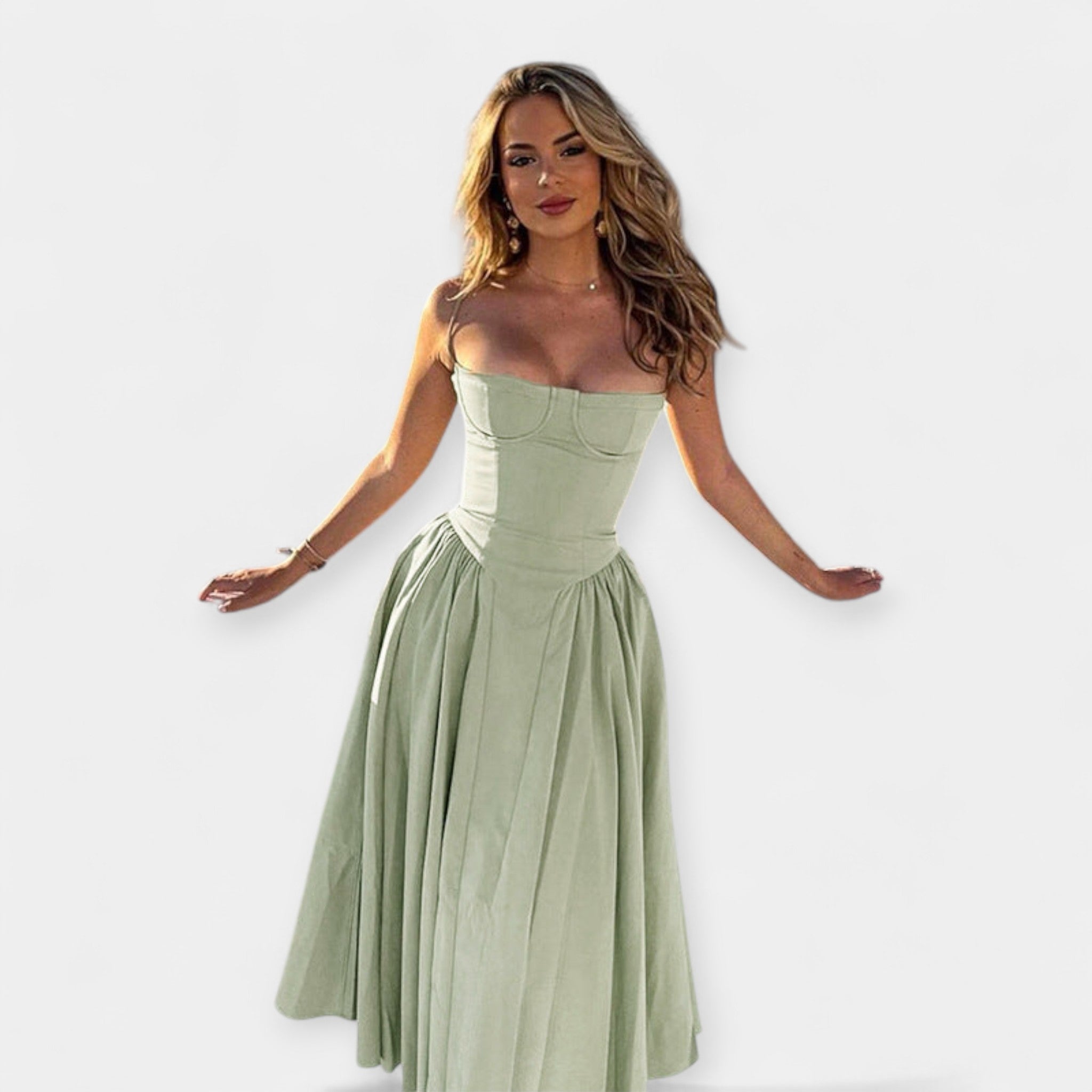 Retro Midi Šaty s Tenkými Ramínky