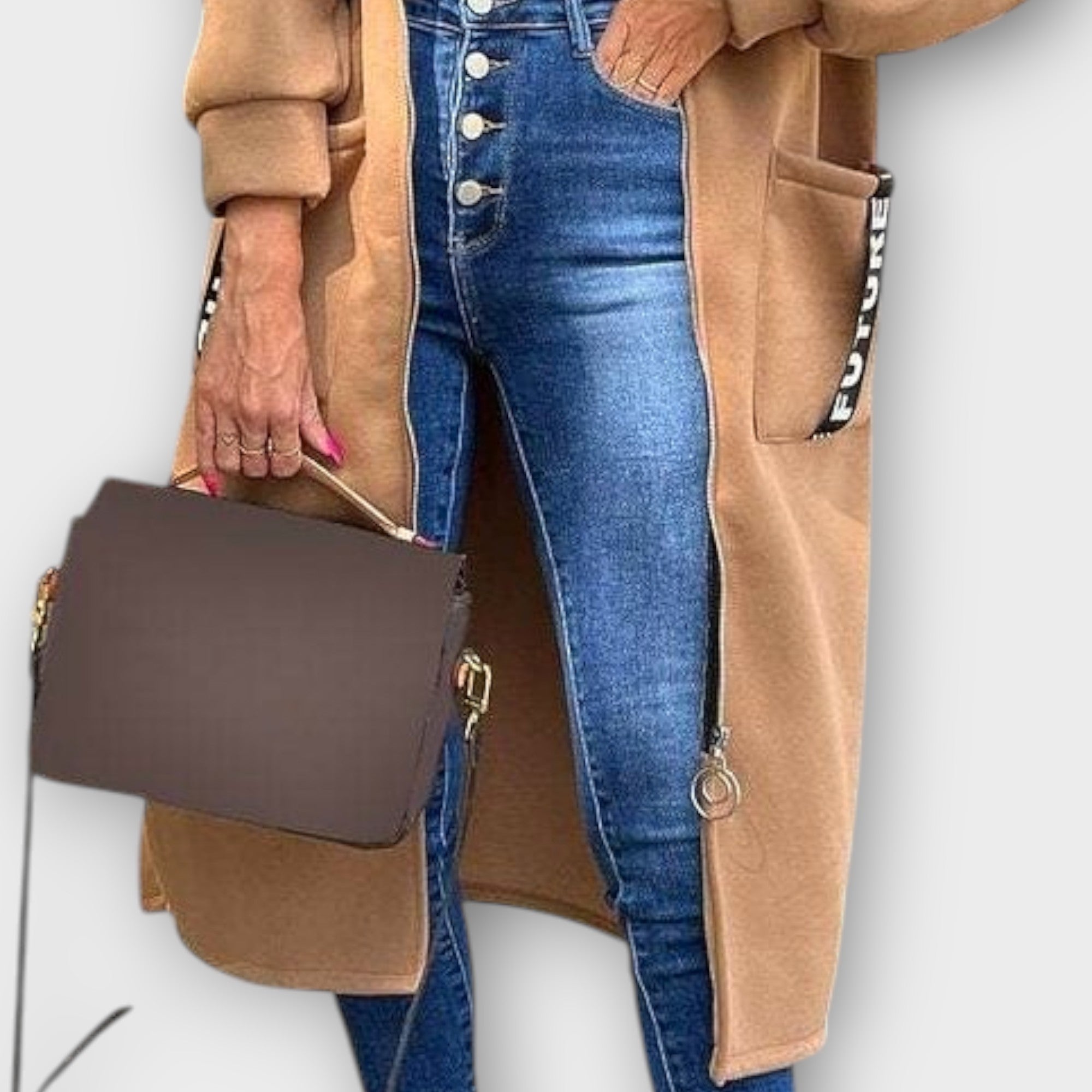 Městský pohodlný dlouhý kabát s kapucí