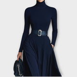 Elegantní maxi šaty s vysokým límcem