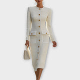 Elegantní midi šaty z tweedu s knoflíkovým zapínáním