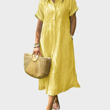 Pruhované košilové šaty s klopami, knoflíky a funkčními kapsami