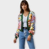 Boho háčkovaný květinový kardigan