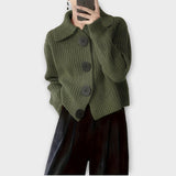 Hedvábný pletený cardigan s oversized knoflíky
