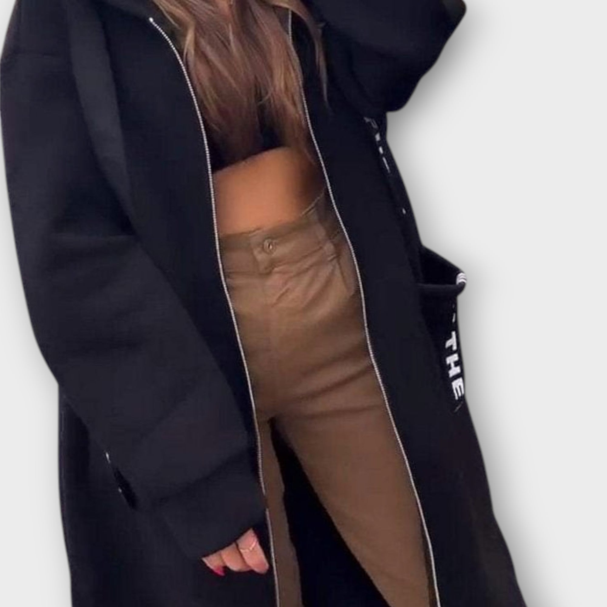 Městský pohodlný dlouhý kabát s kapucí