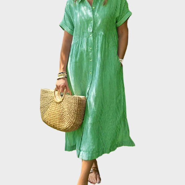 Pruhované košilové šaty s klopami, knoflíky a funkčními kapsami