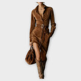 Vintage Suede Šaty s Páskem