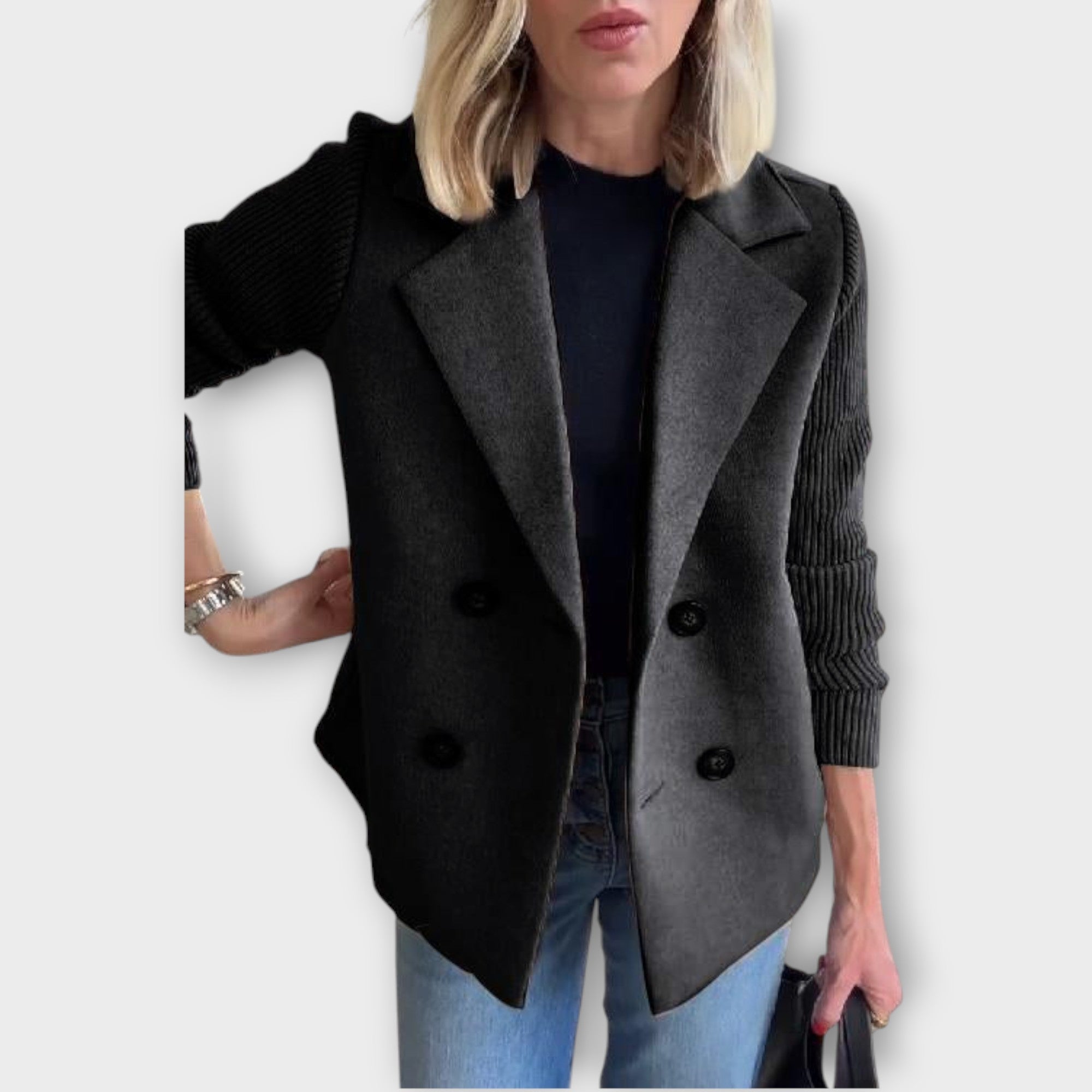 Dvojřadý blejzr s pletenými rukávy