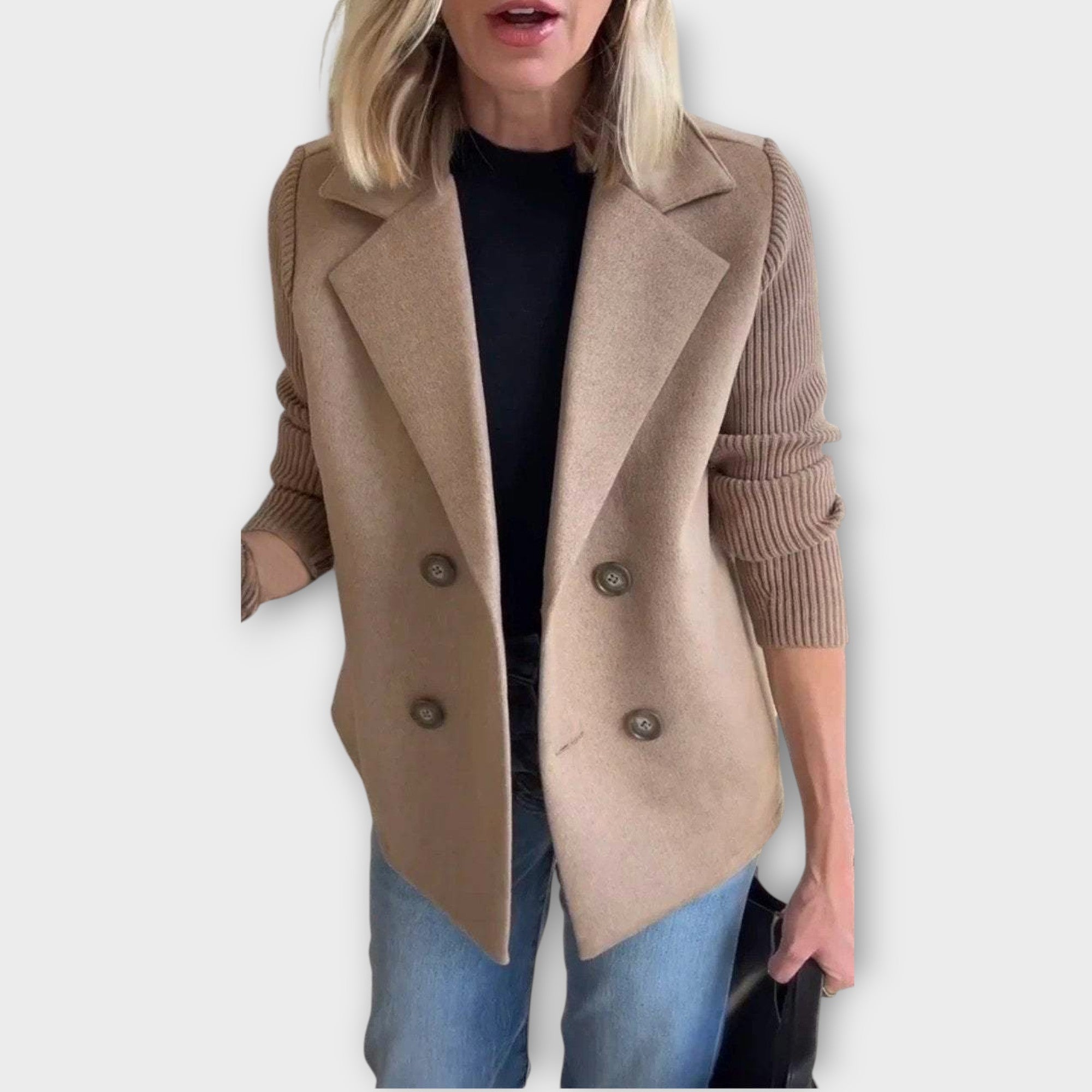 Dvojřadý blejzr s pletenými rukávy