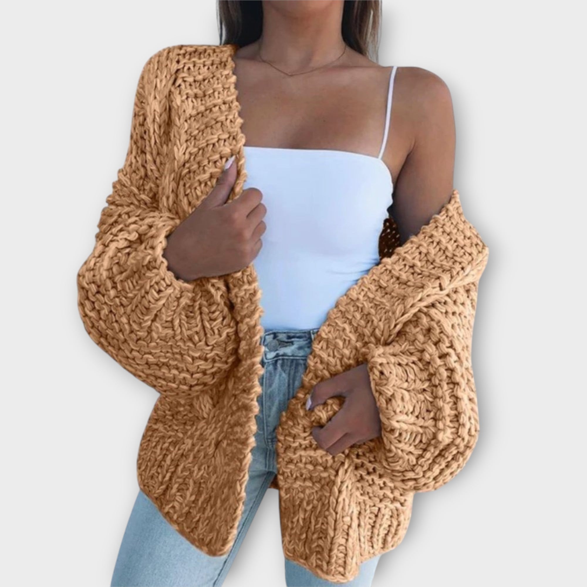 Pohodlný Chunky Pletený Kardigan s Otevřeným Předním Dílem