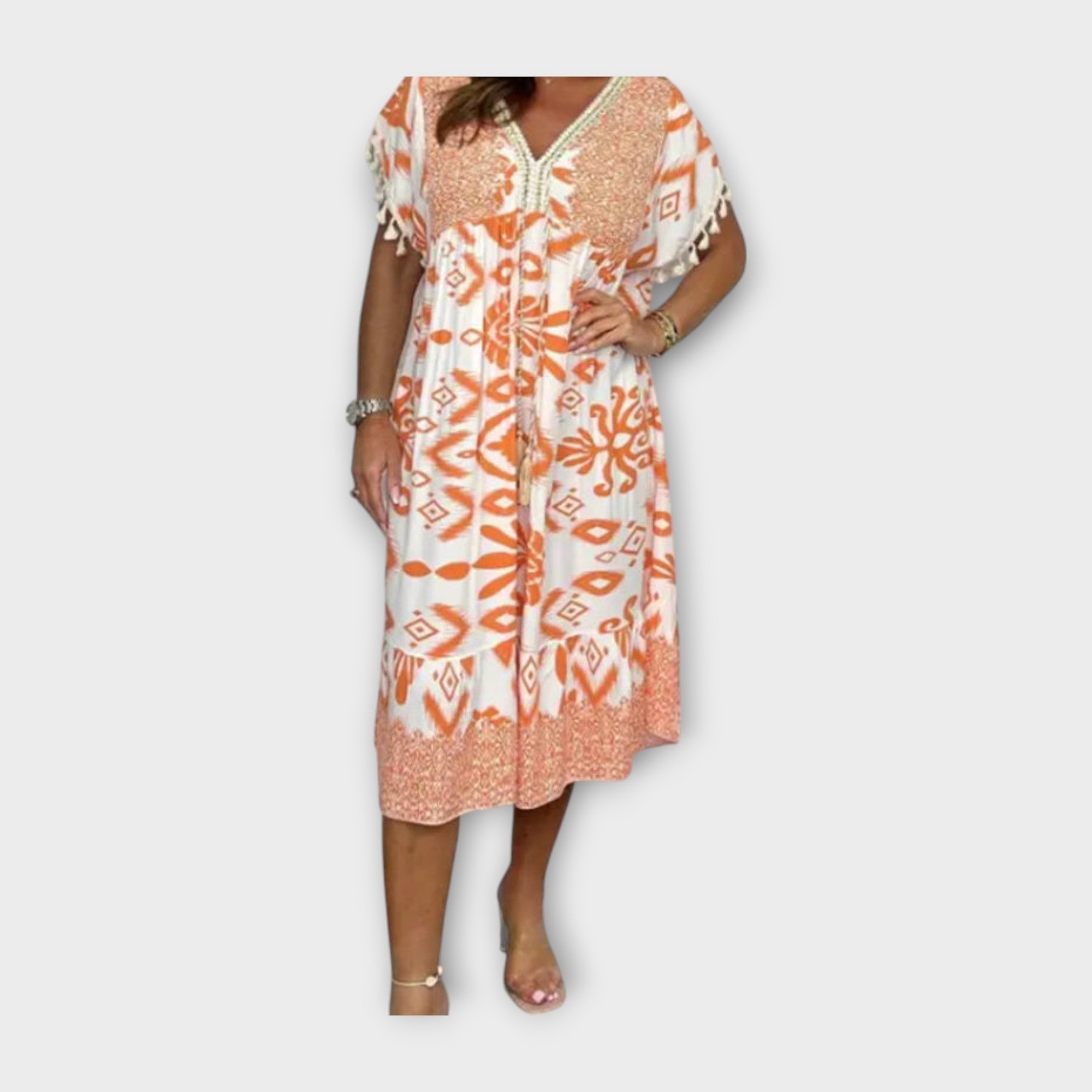 Kaftan po kolena s vzory a stahovací šňůrkou